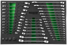 Набор трещоточных с реверсом комбинированных ключей и 1/4"DR, 3/8"DR, 1/2"DR адаптеров, разрезных ключей и комбинированных ключей, 39 предметов в EVA ложементе 560х400 мм.