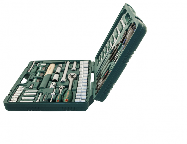 Универсальный набор торцевых головок 1/4"DR 4-13 мм и 1/2"DR 12-32 мм, комбинированных ключей 8-19 мм и отверток, 77 предметов
