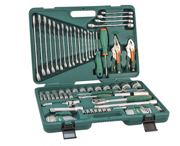 Универсальный набор торцевых головок 1/4"DR 5-12 мм и 1/2"DR 12-32 мм, отверток, комбинированных ключей 6-24 мм, разрезных ключей 8-19 мм и угловых ключей, 78 предметов