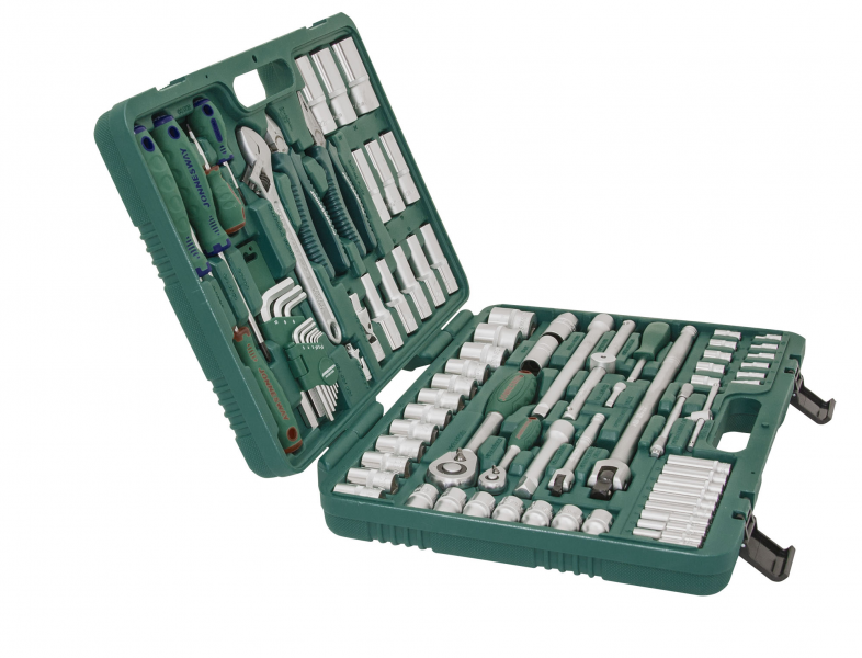 Универсальный набор торцевых головок 1/4"DR 4-13 мм и 1/2"DR 8-32 мм, отверток и угловых ключей 1,5-10 мм, 83 предмета