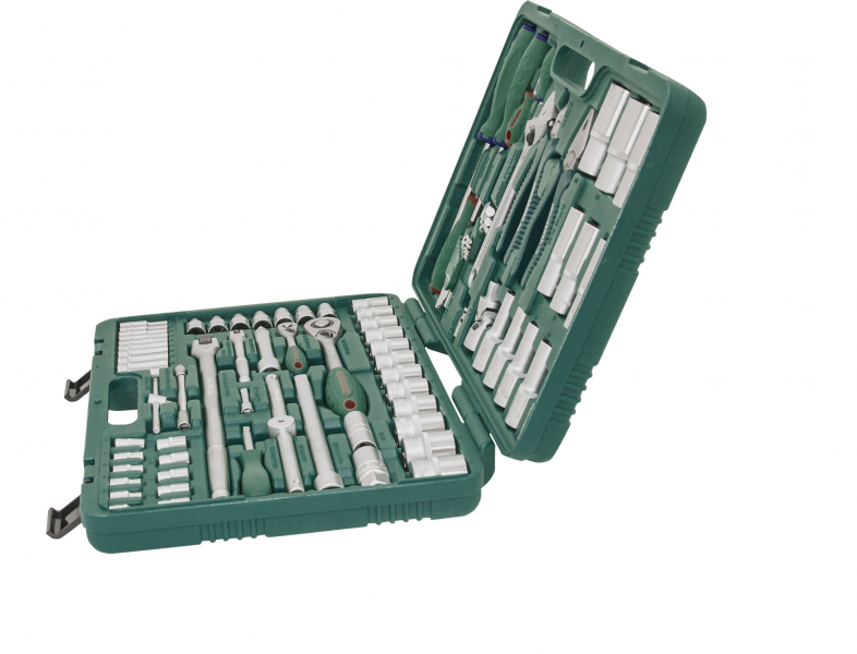 Универсальный набор торцевых головок 1/4"DR 4-13 мм и 1/2"DR 8-32 мм, отверток и угловых ключей 1,5-10 мм, 83 предмета