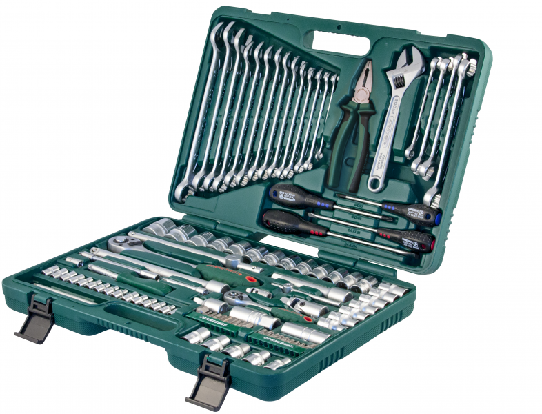 Универсальный набор торцевых головок 1/4"DR 4-10 мм и 1/2"DR 8-32 мм, комбинированных ключей 8-24 мм и отверток, 101 предмет