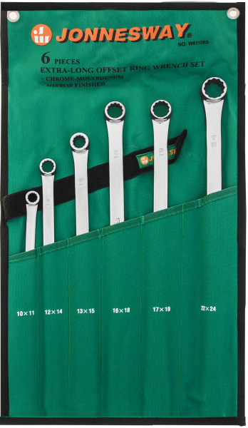 Набор ключей гаечных накидных удлиненный CrMo в сумке, 10-24 мм, 6 предметов
