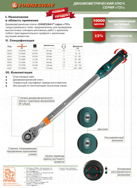 Динамометрический ключ 3/4"DR, 150 -750 Нм