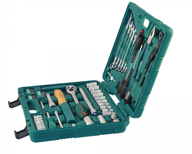 Универсальный набор торцевых головок 1/4"DR 6-13 мм и 1/2"DR 12-24 мм, комбинированных ключей 8-17 мм и отверток, 60 предметов